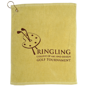 Imprinted golf towel great for tournament gift bags. www.golfmarketingproducts.com